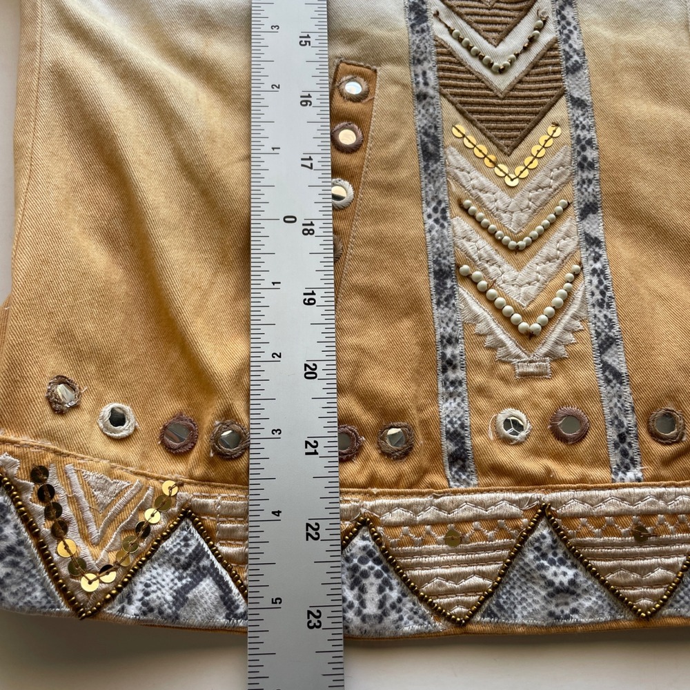 Boston Proper Embellished Jacket Western Aztec Sequin Beaded Boho Chic Denim‎ XL - Picture 7 of 13